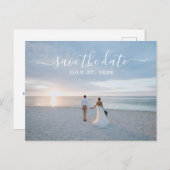 Einfache Elegante Save the Date Foto Beach Wedding Postkarte (Vorne/Hinten)