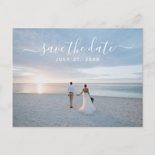 Einfache Elegante Save the Date Foto Beach Wedding Postkarte (Vorderseite)