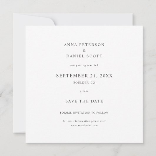 Einfache, elegante Save the Date-Hochzeit des Foto Einladung (Rückseite)