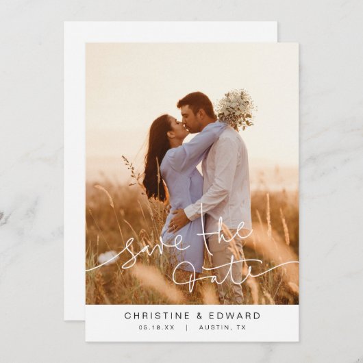 Einfache Elegante Save the Date Hochzeitskarte Einladung (Vorne/Hinten)