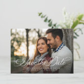 Einfache, elegante Schrift mit einem Foto horizont Save The Date (Stehend Vorderseite)