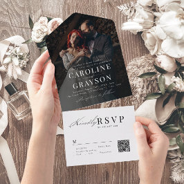 Einfache elegante Schrift-Typografie-Foto-Hochzeit All In One Einladung
