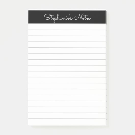 Einfache Elegante Schwarz Grau Lined Personalisier Post-it Klebezettel (Vorderseite)