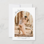 Einfache, elegante Schwarz-Script-Foto-Hochzeit Dankeskarte (Vorderseite)