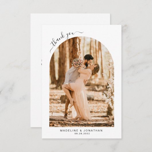 Einfache, elegante Schwarz-Script-Foto-Hochzeit Dankeskarte (Vorne/Hinten)