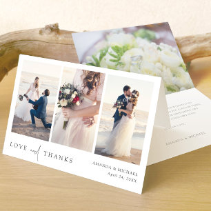 Einfache, elegante Schwarz-Text-Fotocollage Hochze Dankeskarte