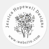 Einfache elegante Schwarz-Weiß-Blume Runder Aufkleber (Vorderseite)