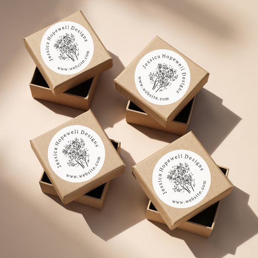 Einfache elegante Schwarz-Weiß-Blume Runder Aufkleber