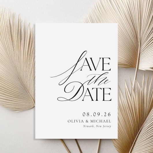 Einfache elegante Schwarz-Weiß-Chic-Hochzeit Save The Date