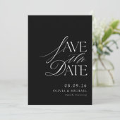 Einfache elegante Schwarz-Weiß-Chic-Hochzeit Save The Date (Stehend Vorderseite)