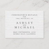 Einfache Elegante Schwarz-Weiß-Coronavirus-Details Begleitkarte (Vorderseite)