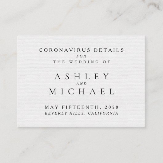 Einfache Elegante Schwarz-Weiß-Coronavirus-Details Begleitkarte (Vorderseite)