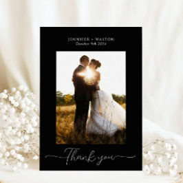 Einfache Elegante Schwarz-Weiß-Hochzeit Dankeskarte