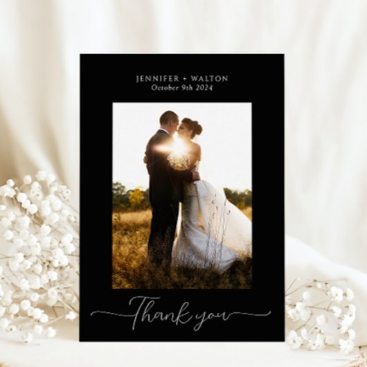 Einfache Elegante Schwarz-Weiß-Hochzeit Dankeskarte