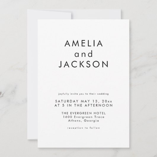Einfache, elegante Schwarz-Weiß-Hochzeit Einladung (Vorderseite)