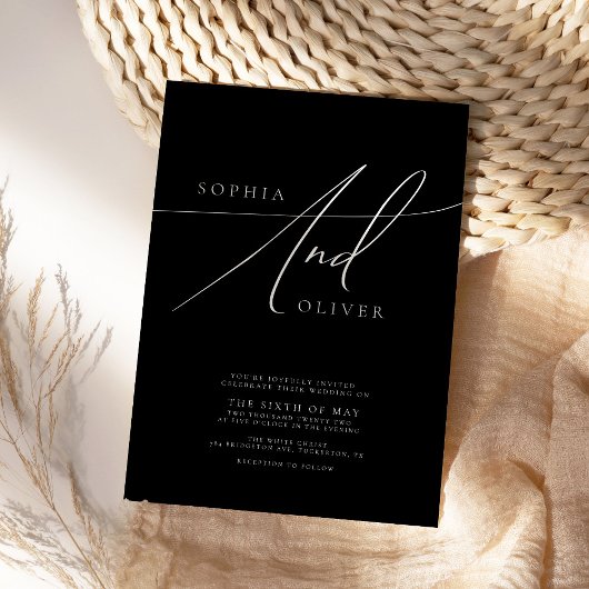 Einfache, elegante Schwarz-Weiß-Hochzeit Einladung