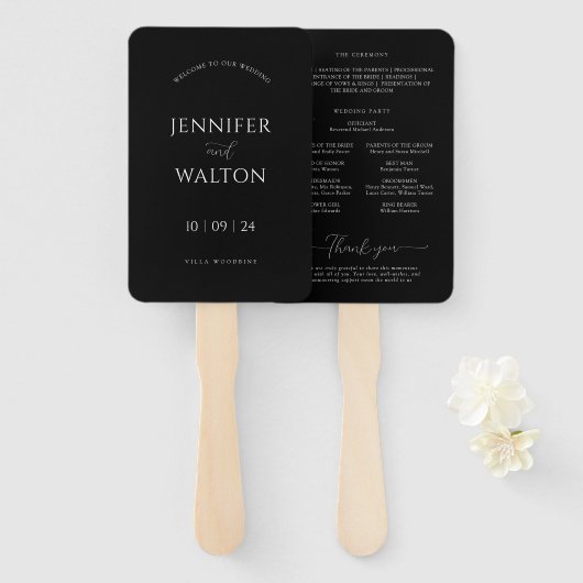 Einfache Elegante Schwarz-Weiß-Hochzeit Fächer (Vorne und Hinten)