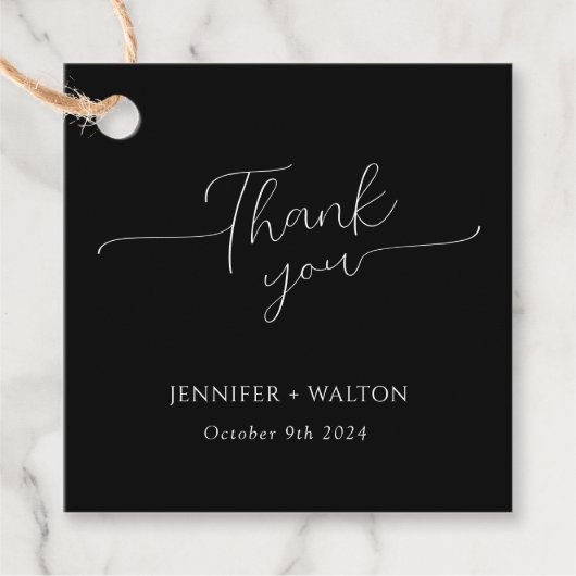 Einfache Elegante Schwarz-Weiß-Hochzeit Geschenkanhänger (Vorderseite)