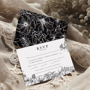 Einfache Elegante Schwarz-Weiß-Hochzeit RSVP im Ga Begleitkarte