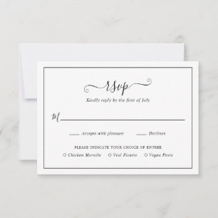 Einfache, elegante Schwarz-Weiß-Hochzeit RSVP Karte