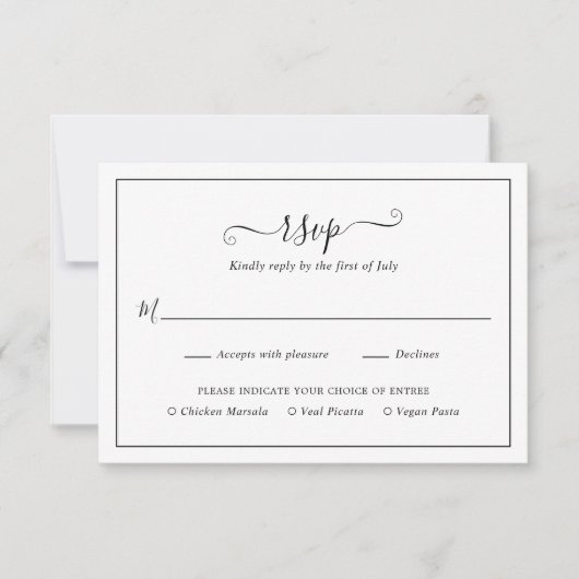 Einfache, elegante Schwarz-Weiß-Hochzeit RSVP Karte (Vorderseite)