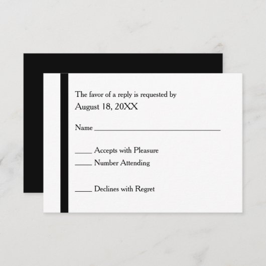 Einfache elegante Schwarz-Weiß-Hochzeit-RSVP-Karte RSVP Karte (Vorne/Hinten)