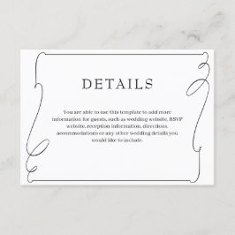 Einfache elegante Schwarz-Weiß-Hochzeitsdetails Begleitkarte