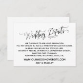 Einfache, elegante Schwarz-Weiß-Hochzeitsdetails Begleitkarte (Vorne/Hinten)