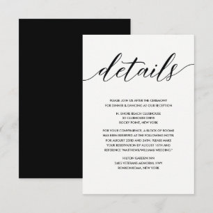 Einfache elegante Schwarz-Weiß-Hochzeitsdetails Begleitkarte