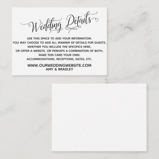 Einfache, elegante Schwarz-Weiß-Hochzeitsdetails Begleitkarte (Vorne/Hinten)