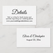 Einfache, elegante Schwarz-Weiß-Hochzeitsdetails Begleitkarte (Vorne/Hinten)