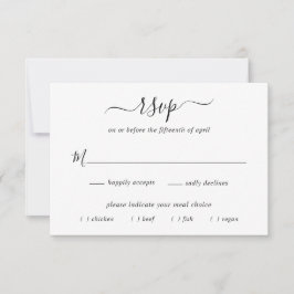 Einfache elegante Schwarz-Weiß-Hochzeitsmahlzeit RSVP Karte
