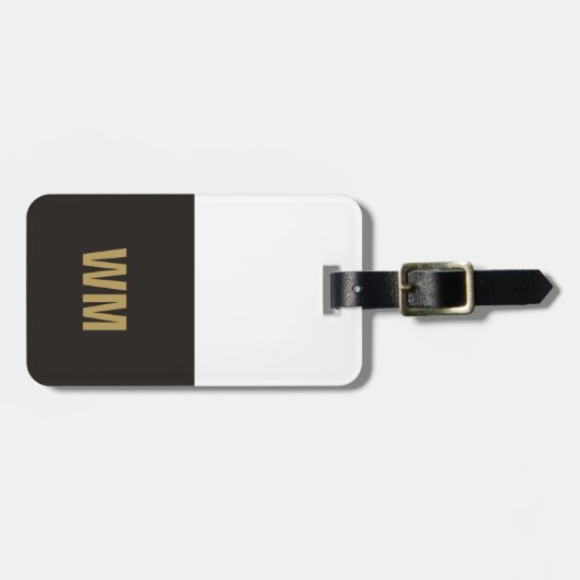 Einfache, elegante Schwarz-Weiß-Imitate-Goldmonogr Gepäckanhänger (Vorderseite horizontal)