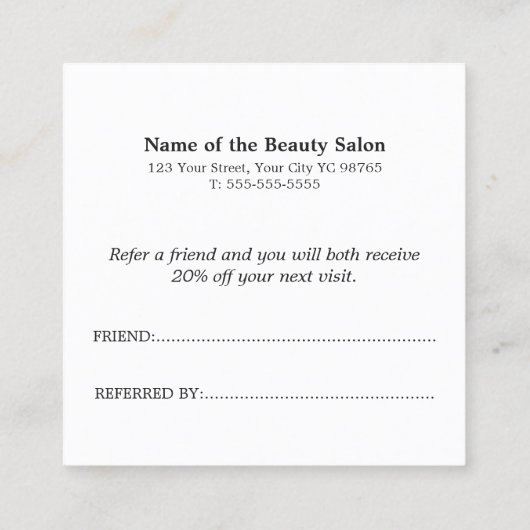 Einfache elegante Schwarz-Weiß-Karte Empfehlungskarte (Rückseite)