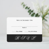 Einfache elegante Schwarz-Weiß-Karten für Veransta RSVP Karte (Stehend Vorderseite)