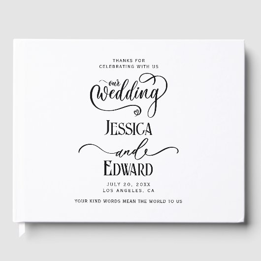 Einfache Elegante Schwarz-weiß Moderne Minimale Sc Gästebuch (Vorderseite)