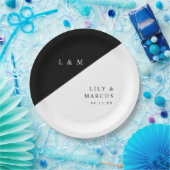 Einfache, elegante Schwarz-Weiß-Monogramm-Hochzeit Pappteller (Party)