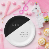 Einfache, elegante Schwarz-Weiß-Monogramm-Hochzeit Pappteller (Party)