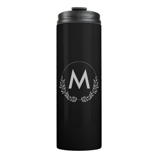 Einfache elegante Schwarz-Weiß-Monogramm Thermosbecher (Vorderseite)