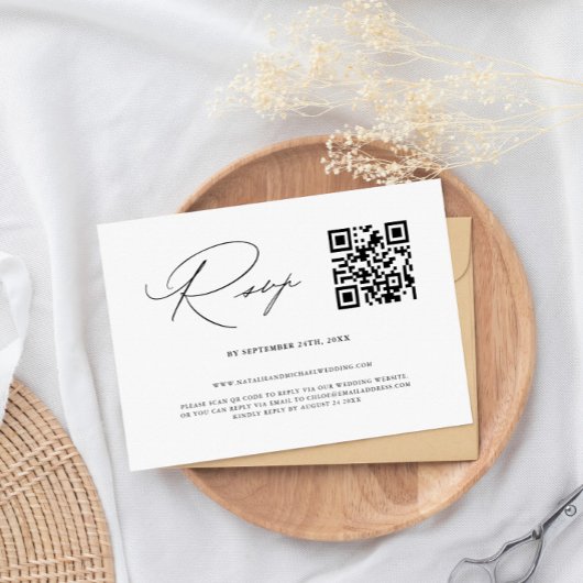 Einfache, elegante Schwarz-Weiß-QR-Hochzeit RSVP Karte