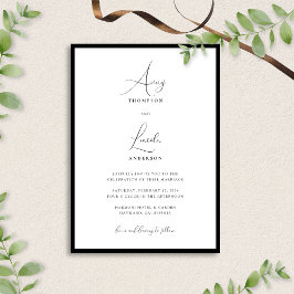 Einfache, elegante Schwarz-Weiß-Script-Hochzeit Einladung