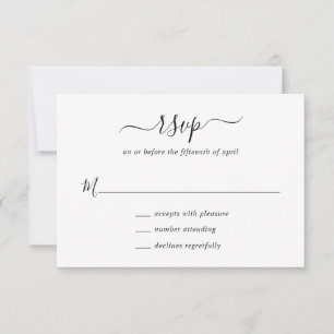 Einfache, elegante Schwarz-Weiß-Script-Hochzeit RSVP Karte
