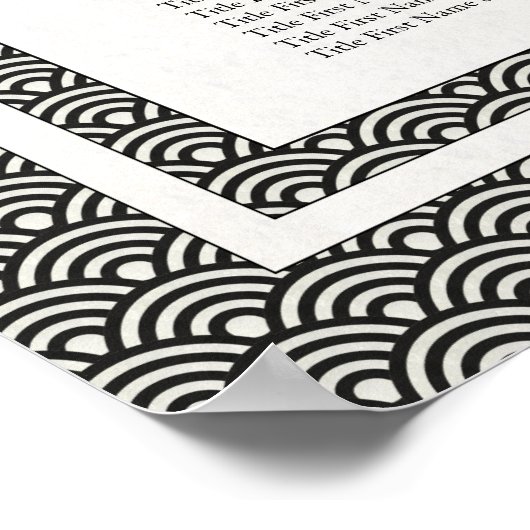 Einfache elegante Schwarz+Weiß Seigaiha Seating Ch Poster (Ecke)