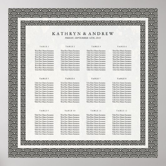 Einfache elegante Schwarz+Weiß Seigaiha Seating Ch Poster (Vorne)