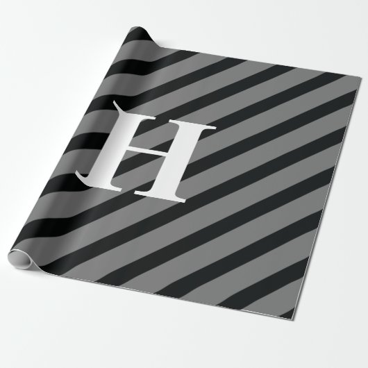 Einfache elegante Schwarz-Weiß-Streifen Monogramm Geschenkpapier (Ungerollt)