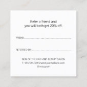 Einfache Elegante Schwarz-weiße Beauty Salon Empfehlungskarte (Rückseite)