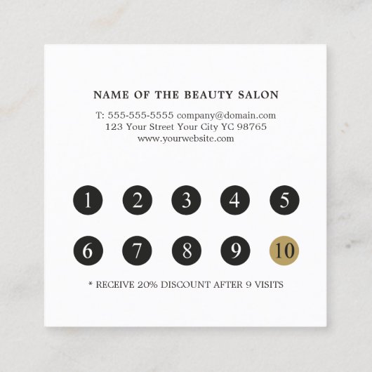 Einfache Elegante Schwarz-weiße Beauty Salon Treuekarte (Rückseite)