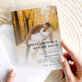 Einfache, elegante Schwarz-weiße Foto Hochzeit Einladung