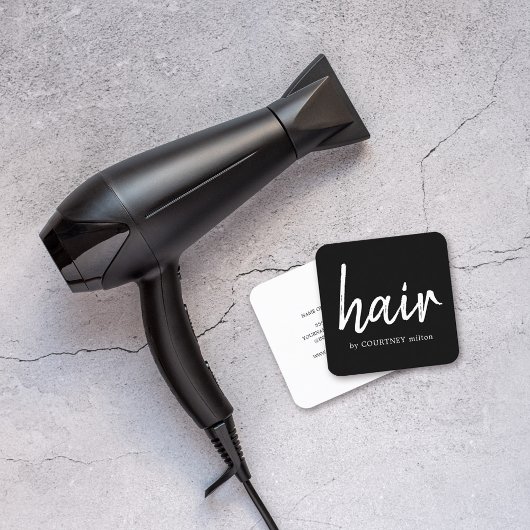 Einfache Elegante Schwarz-weiße Haarstylistin Quadratische Visitenkarte