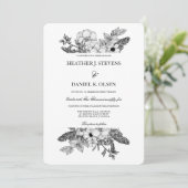 Einfache, elegante Schwarz-weiße Hochzeit Einladung (Stehend Vorderseite)